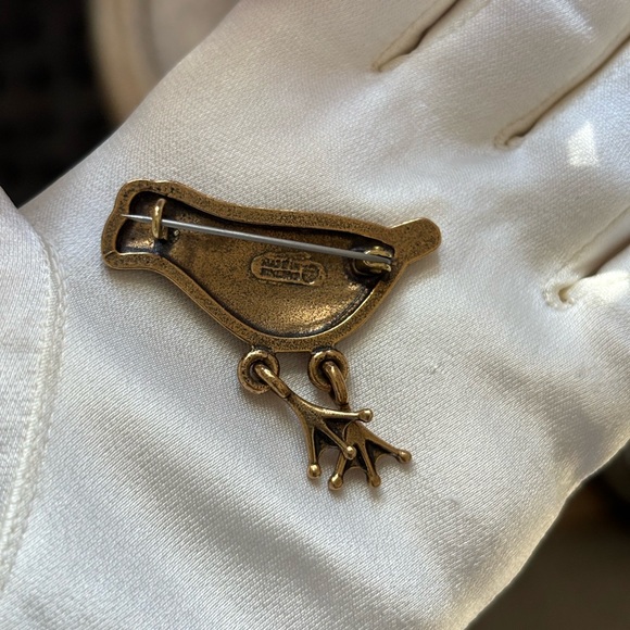 Rare!Vintage KALEVALA KORU KK Finland Bronze Brooch "Hattula Bird" Dangling Legs - Picture 3 of 3